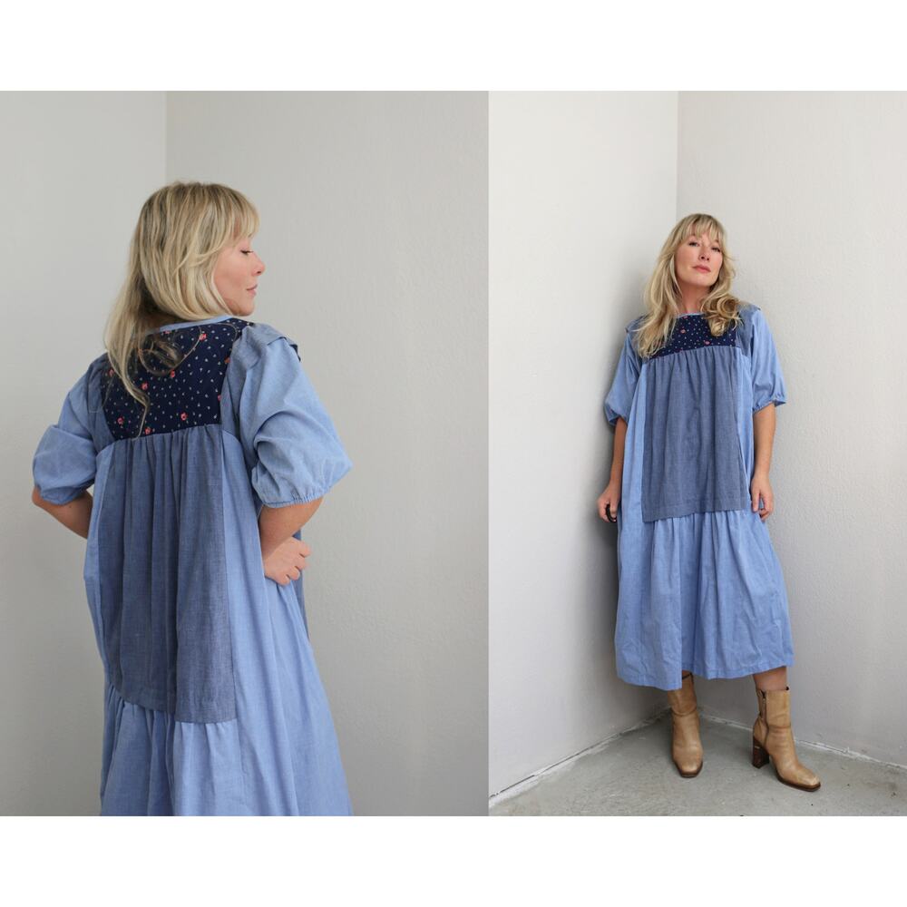 1970's Vintage Chambray Prairie Tent Dress ~Women's Ones Size Fits Most XS SM MD